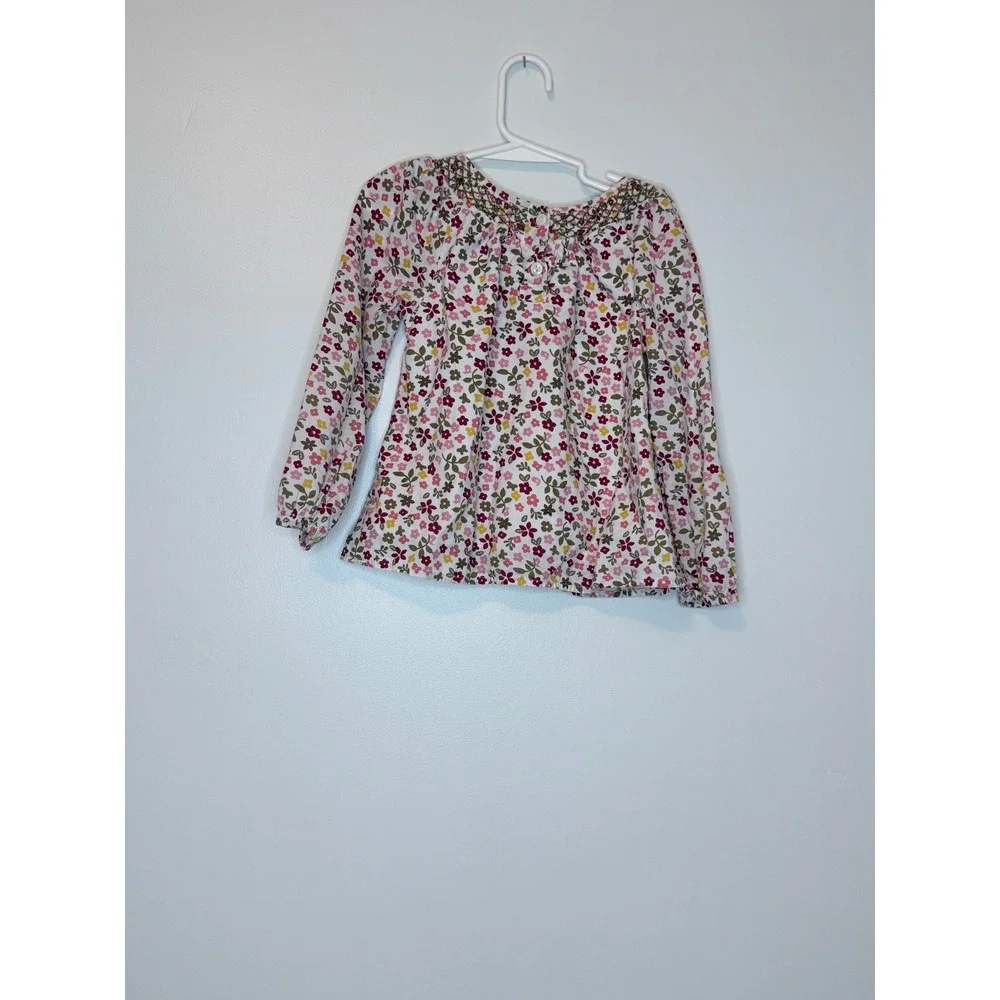Old Navy‎ Girls Floral Smocked Long Sleeve Blouse Pink Yellow 4T